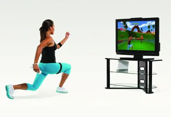 woman playing games and exercising